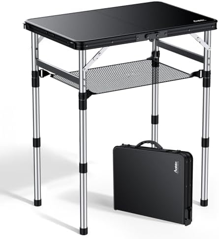 Anbte 2 ft Small Folding Table, 3 Adjustable Height for Camping, 23" X 16"