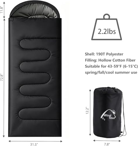 Wind Tour 3 Season Lightweight Waterproof Sleeping Bag Indoor & Outdoor for Hiking Backpacking Camping Traveling