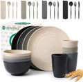 Homienly 28 Pcs Wheat Straw Dishes Sets Plates and Bowls Sets With Utensils