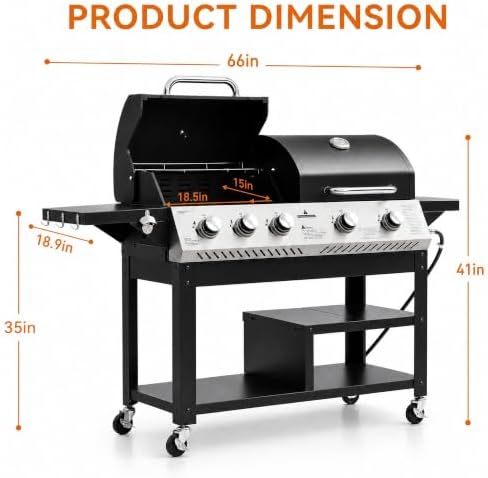 5 Burners Dual Zone Propane Gas Grill & Griddle Combo