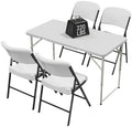 HULKFIT Portable 5-Piece Folding Table and Chairs Set, Heavy Duty 4ft Camping & Party Furniture for Indoor Outdoor Events, White