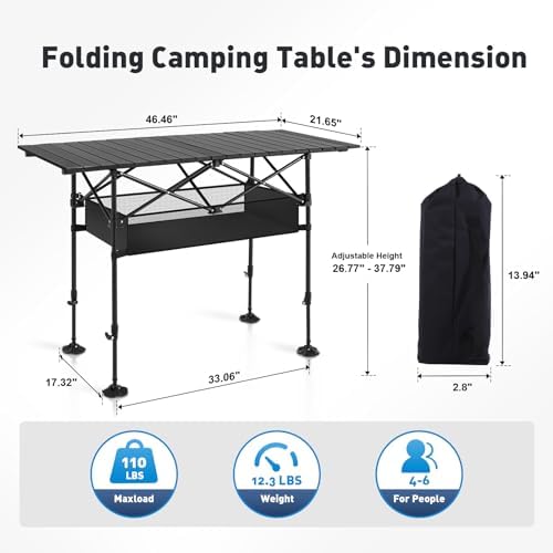 ALPHA CAMP Folding Camping Table Outdoor Table for Camping Picnic BBQ Beach