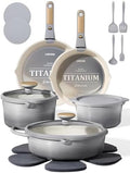 CAROTE 20pcs Titanium Cookware Set, Pots and Pans Set Detachable Handle