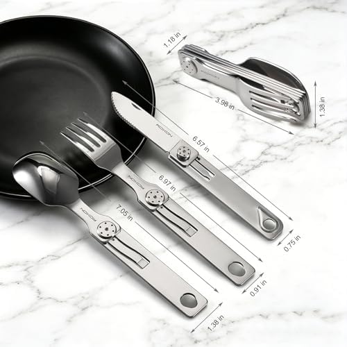 ROXON 3-in-1 Camping Utensils Set with Case (Knife, Spoon, Fork) Silver