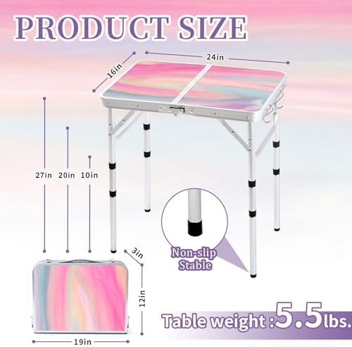 Yriuat Folding Camping Table 2ft Portable Picnic Table, Blush Haze