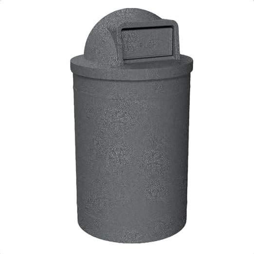 55 Gallon Round 100% Recycled Plastic Heavy Duty Indoor or Outdoor Trash Can with Push Open Dome Lid and Internal Liner | Great for Schools and Businesses - Dark Granite