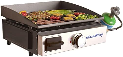 Flame King Flat Top Portable Propane Cast Iron Grill Griddle Tabletop for Outdoor Camping, Tailgating, Outdoor Cooking