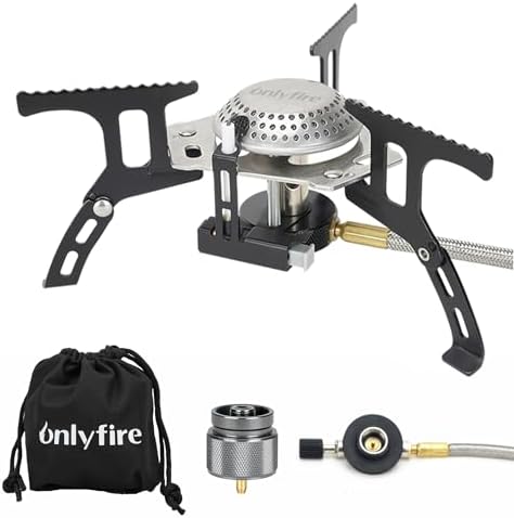 ONLYFIRE Portable Camping Gas Stove, Backpacking Camp Stove with Piezo Ignition, 1LB Propane Adapter, Mini Camp Stove with Carry Bag for Outdoor Cooking, Picnic, Camping and Hiking, GS333