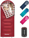 KingCamp 45°F Kids Sleeping Bag, 100% Flannel Sleeping Bag for 10-12 Child