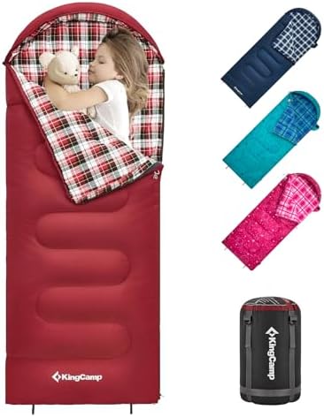 KingCamp 45°F Kids Sleeping Bag, 100% Flannel Sleeping Bag for 10-12 Child