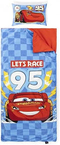 Jay Franco Kids Slumber Bag and Pillow - 54 x 27 Inch Comfy Indoor Sleeping Bag for School and Sleepovers, 2 Piece Set, Blue - Cars