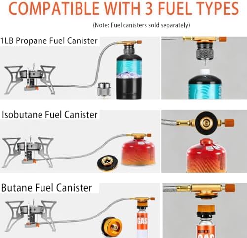 3900W Camping Backpacking Stove with Piezo Ignition, Fuel Canister Adapters