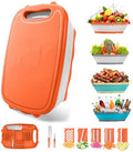 Gintan Camping Cutting Board, 9-in-1 Collapsible Chopping Board with Colander, Kitchen Vegetable Washing Basket for Camping, Camping Gifts Camping Accessories for RV Campers (orange)
