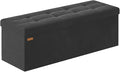 Folding Storage Ottoman, Velvet Storage Bench, Footrest, Removable Divider, for Living Room, Bedroom, 15 x 43 x 15 Inches, 660 lb Load Capacity, Ink Black UASND02B