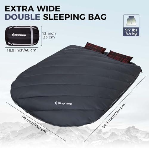 KingCamp Double Sleeping Bag for Adults, Queen Size 2 Person Sleeping Bag