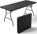 Folding Table 6FT Heavy Duty Plastic Table with Handle, Foldable&Portable, Fold-in-Half Utility Tables for Outdoor, Dining, Wedding, Events, Indoor, Picnic, Camping, Party, Black