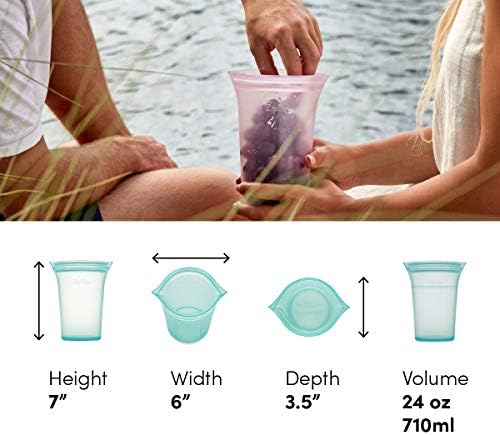 Zip Top Reusable Food Storage Bags | Large Cup [Peach] | Silicone Meal Prep Container | Microwave, Dishwasher and Freezer Safe | Made in the USA