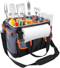Large BBQ Grill Caddy with Paper Towel Holder, Foldable Insulated Picnic Organizer Bag for Outdoor Grilling, Tailgating, Camping, RV Trips, Must-Have Storage for Cooking Tools Supplies