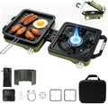 2 Burner Camping Stove with Windshield, 24000 BTU Propane Camp Stove, Portable Folding Camp Stove with Frying Pan, Coffee Stand & Carry Bag, Camping Essentials for Picnic, RV, Camp kitchen, Green