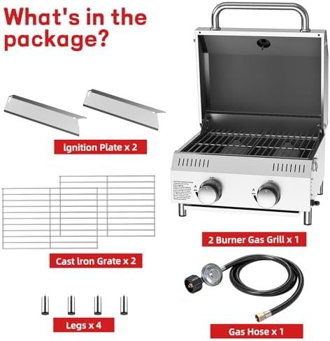 Veralune Tabletop Gas Grill, Small Propane Grill, 22,000 BTUs, Locking Lid