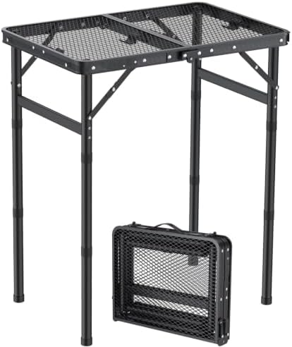 HOMGEN Folding Camping Grill Table-3 Heights Mesh Side Table for BBQ Stove-Lightweight 4.92lbs-Sturdy 66lbs-Portable Aluminum Frame for Outdoor Picnic Beach RV Patio – 58x40cm Desktop