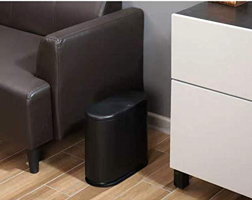 IEEK Plastic Trash Can with Press Top Lid,3.2 Gallon /12 Liter Garbage Can,Black Modern Waste Basket Thin Trash Cans for Bathroom,Kitchen,Living Room,Office and Narrow Spaces