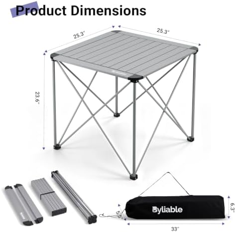 Byliable Camping Square Folding Table, Portable Aluminum Table, Titanium