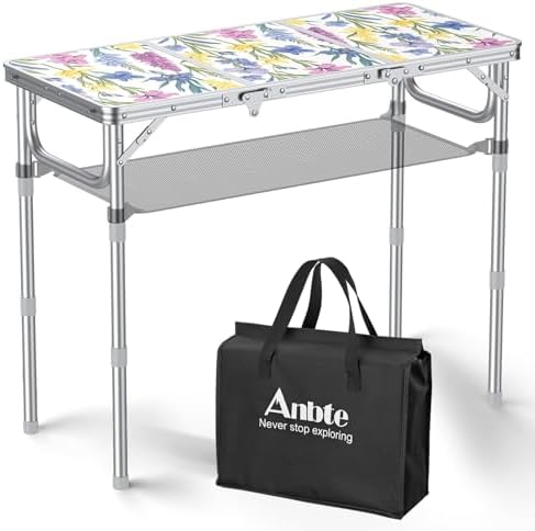 Anbte 3ft Folding Camping Table, 3 Adjustable Height Max 27.5",Floral Bloom