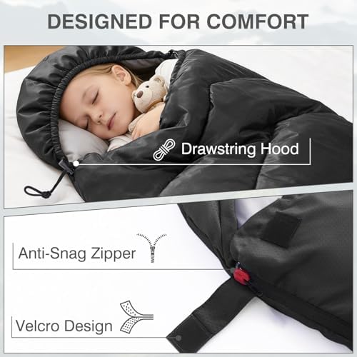 Sleeping Bags for Adults & Kids for Camping Hiking Trips Warm Cool Weather, Lightweight and Waterproof with Compression Bag, 3-4 Season Indoors Outdoors Activities