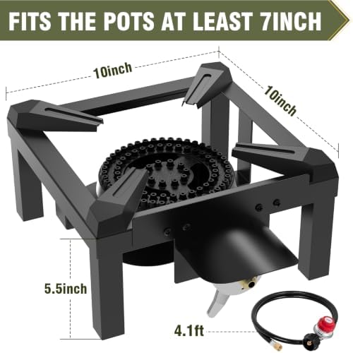 BESTFIRE Propane Burner, 100,000 BTUs High Pressure Single Propane Stove - Upgraded Heat Shield, 4.1ft Adjustable Hose with Regulator, Gas Stove for Outdoor Cooking, Turkey Fry, Seafood Boil