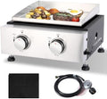 Small Portable Grill, 14 Inch Tabletop Gas Grill, 2 Burner Flat Top BBQ Propane Griddle with Legs, Cover - 20,000 BTUs Output for Outdoor Patio Backyard Camping, Tailgating, and RV Trips