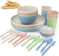 Wrova wheat straw bowls,plates,cups and cutlery sets 28 pcs - Unbreakable Dishwasher Safe dinnerware sets service for 4 - Ideal dish sets for kitchen, camping, indoors and out doors.Nordic