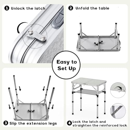 YihuiKo Folding Camping Table, Adjustable Height Lightweight Portable Table