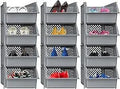 Skywin Plastic Stackable Storage Bins for Pantry - 12 Pack Stackable Bins For Organizing Food, Kitchen, and Bathroom Essentials (Light Grey)