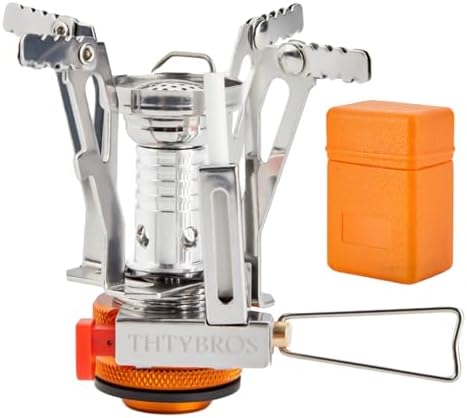 THTYBROS Portable Camping Stove with Piezo Ignition | 3000W Windproof Backpacking Stove | Compact Gas Burner for Butane/Propane Mix | Stable Support for 1-3 Person Outdoor Cooking
