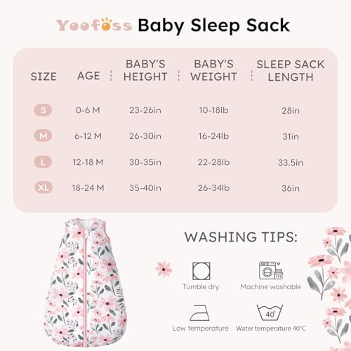 Yoofoss Baby Sleep Sack 0-6 Months 100% Organic Cotton TOG 2.5 2-Way Zipper