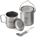 TOMSHOO 750ml Titanium Pot with Lid + 450ml Titanium Mug + Folding Spork