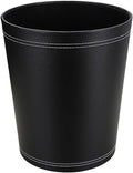 KINGFOM Classic Pu Leather Trash Can Wastebasket, Small Garbage Container Can for Bathrooms, Powder Rooms, Kitchens, Home, Office and and High Class Hotel Round Black