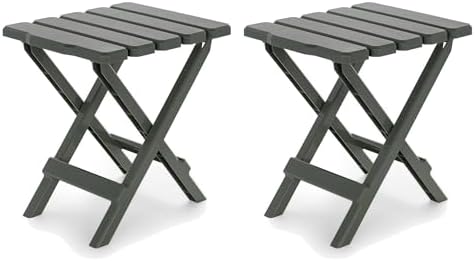Camco Adirondack Quick-Folding Plastic Side Table, Sage, 2 Pack, 51880