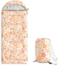 Wake In Cloud - Kids Sleeping Bag for Girls Toddlers, Camping in Warm Cold Weather, Backpacking Lightweight Compact Outdoor Liner for 3 Seasons, Deer Floral Garden