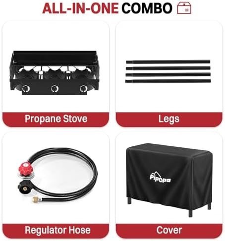 3 Burner Propane Camp Stove | 225,000 BTU | High Pressure Gas Burners