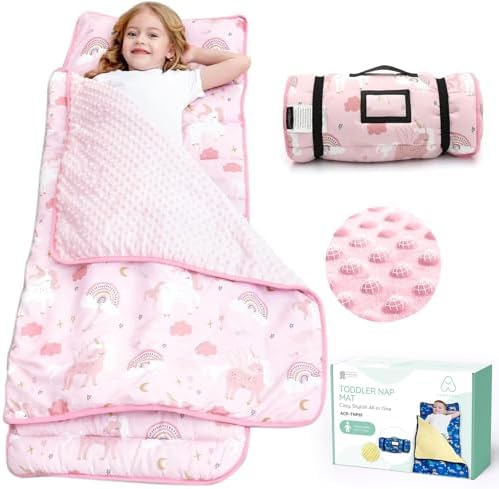 ACRABROS Toddler Nap Mat with Pillow and Blanket, Large Rolled Napping Mats,Slumber Bags for Boys Girls,Kids Sleeping Bag for Daycare, Preschool Travel