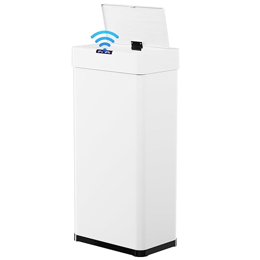 TLSUNNY 21.1 Gallon Motion Sensor Trash Can,Touchless Automatic Garbage Can,Brushed Stainless Steel Smart Bin,with Bag Holder,Soft Close Lid,for Kitchen,Office,RV,Bedroom,Living Room (White, 80L)