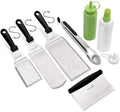 Metal Spatula and Scraper Set - Griddle Accessories kit - Grill Tongs Flat Spatula Pancake Flipper Hamburger Turner Squeeze bottles Set - Metal Utensil Great for BBQ Grill Flat Top Cast Iron