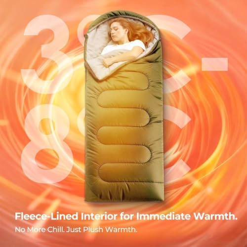 FARLAND Sleeping Bags for Adults Cold Weather & Camping, Fleece-Lined
