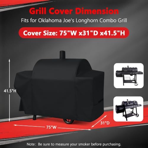 i COVER Grill Cover for Oklahoma Joe's Longhorn Combo Charcoal Gas Smokers & Grills Protection Heavy Duty Waterproof Patio Outdoor Canvas Barbeque BBQ Smoker Covers