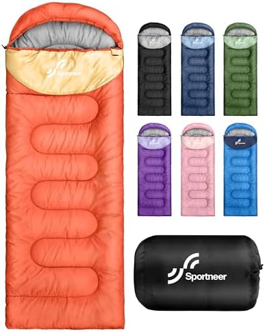 Sportneer Sleeping Bag, 3 Seasons Warm Cold Weather Sleeping Bags for Adults Kids Boys Girls with Compression Sack- Lightweight Camping Essentials Gear Accessories, Backpacking, Hiking