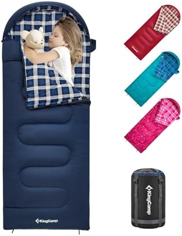 KingCamp 45°F Kids Sleeping Bag, 100% Flannel Sleeping Bag for 10-12 Child