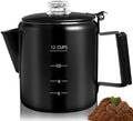 12 Cup Percolator 304 Stainless Steel Coffee Pot Coffee Maker Coffee Machine with Solid Wood Handle Transparent Knob Stovetop Greca Mocha for Induction Home and Camping 2200ml 74.4oz