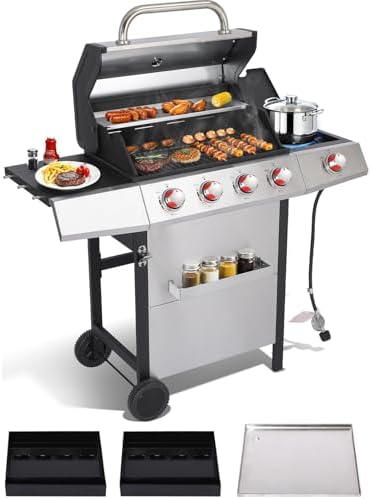 4-Burner Gas & Charcoal Combo Grill with Side Burner